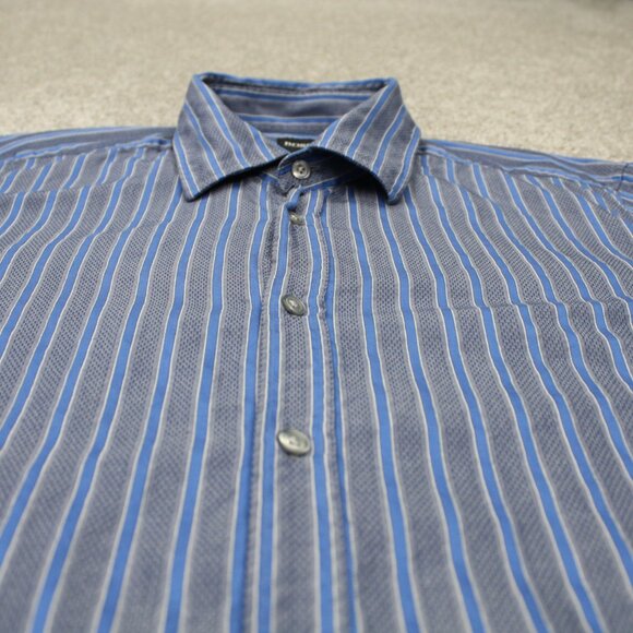 BOSS Hugo Boss Shirt Mens Large Blue/Gray Striped "Lex" Cotton L/S Button Up - Picture 4 of 13